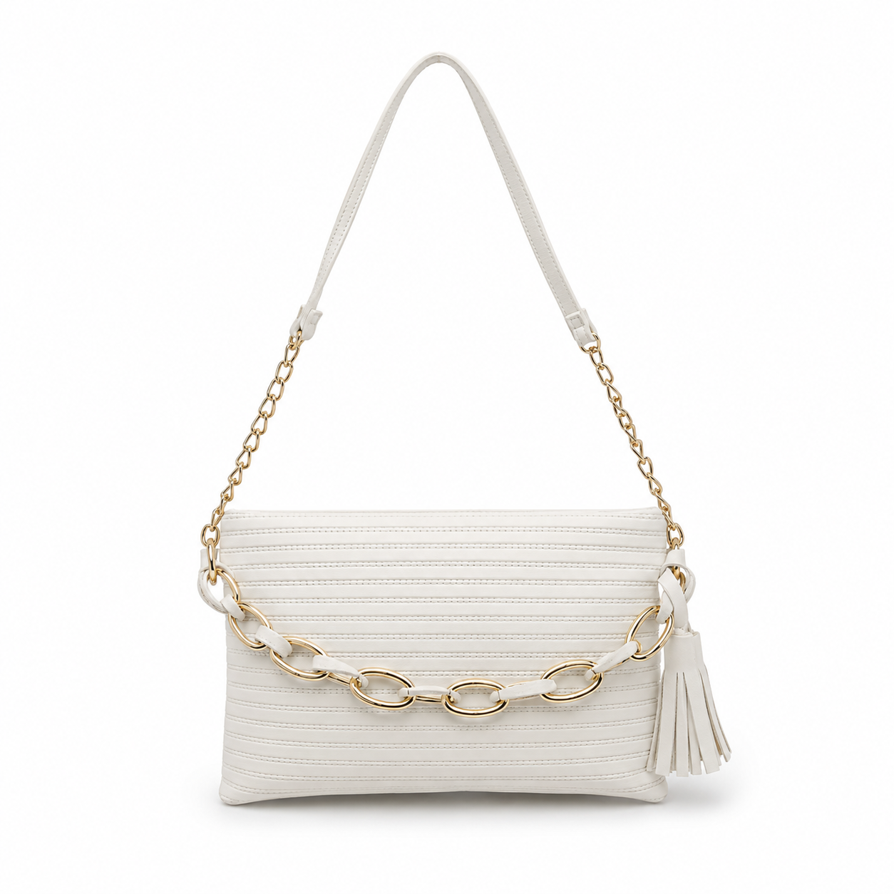 Elegant White Chain Shoulder Bag for Women – Luxury Tassel Crossbody Purse