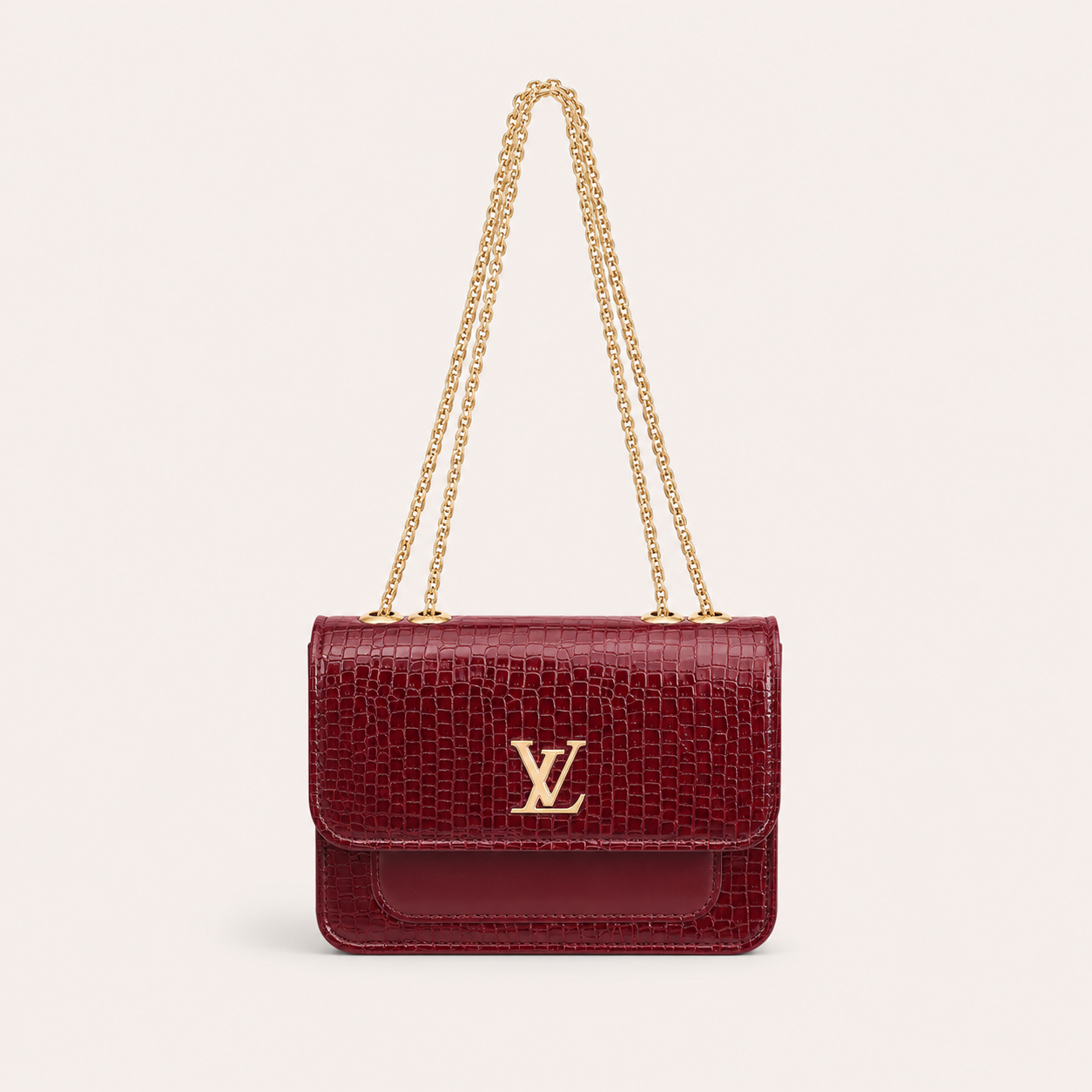 Luxury White Croc Texture Shoulder Bag with Gold Chain for Women