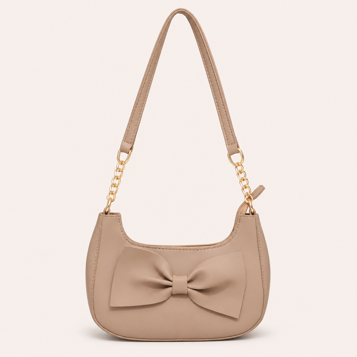 Elegant Blush Pink Bow Shoulder Bag for Women – Luxury Mini Handbag with Gold Chain Strap