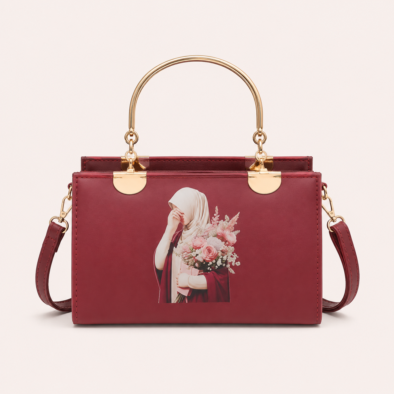 Elegant Sky Blue Floral Lady Print Handbag for Women | Premium Shoulder & Tote Bag
