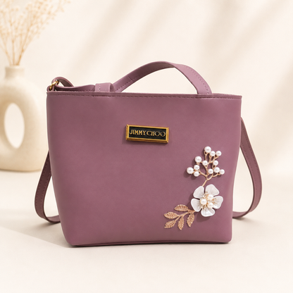 Elegant Mauve Mini Tote Bag with Pearl Floral Design for Women