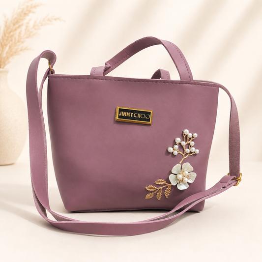 Elegant Mauve Mini Tote Bag with Pearl Floral Design for Women