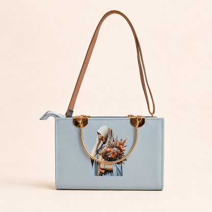 Elegant Sky Blue Floral Lady Print Handbag for Women | Premium Shoulder & Tote Bag