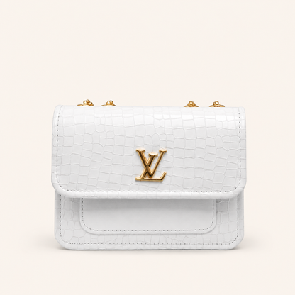 Luxury White Croc Texture Shoulder Bag with Gold Chain for Women