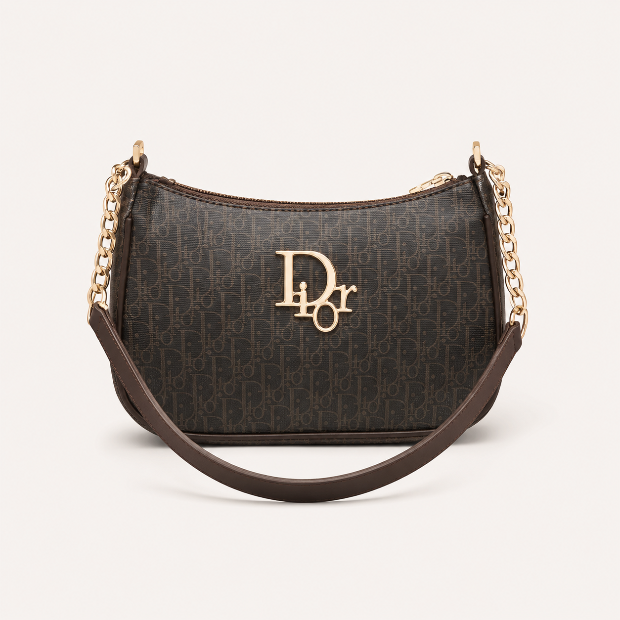 Luxury Brown Monogram Shoulder Bag for Women | Elegant Chain Strap Handbag
