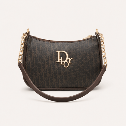 Luxury Brown Monogram Shoulder Bag for Women | Elegant Chain Strap Handbag