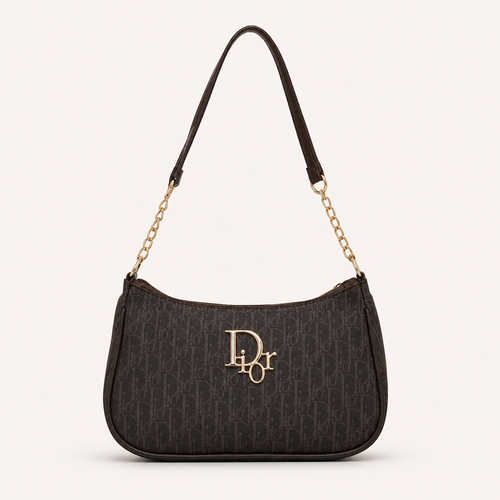 Luxury Brown Monogram Shoulder Bag for Women | Elegant Chain Strap Handbag