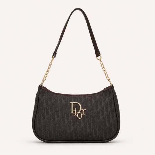 Luxury Brown Monogram Shoulder Bag for Women | Elegant Chain Strap Handbag