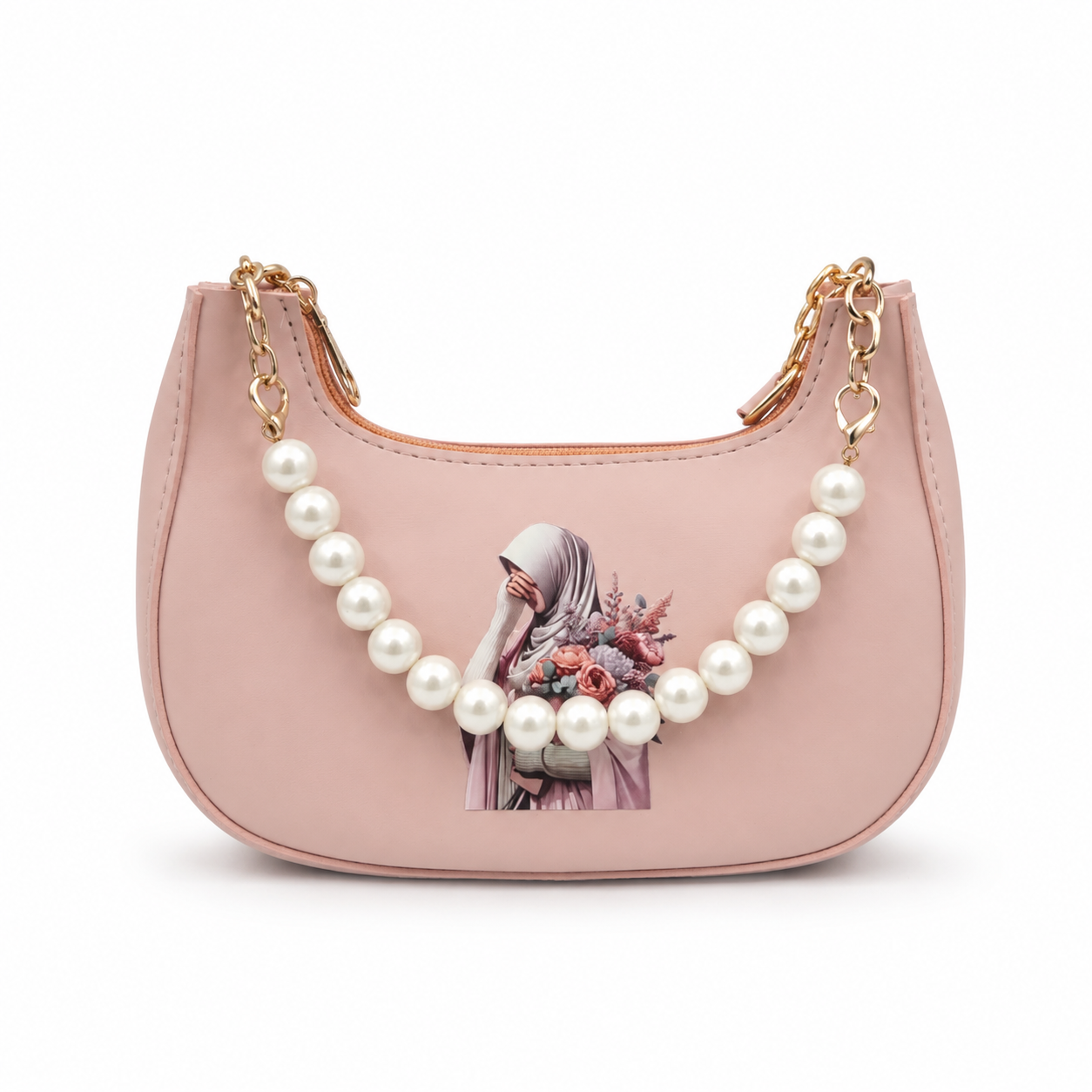 Elegant Pearl Pink Shoulder Bag for Women – Luxury Mini Handbag with Gold Chain