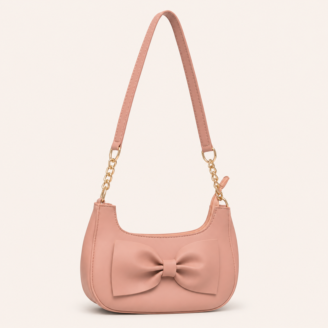 Elegant Blush Pink Bow Shoulder Bag for Women – Luxury Mini Handbag with Gold Chain Strap