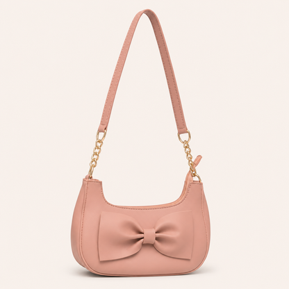 Elegant Blush Pink Bow Shoulder Bag for Women – Luxury Mini Handbag with Gold Chain Strap