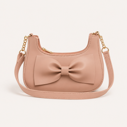 Elegant Blush Pink Bow Shoulder Bag for Women – Luxury Mini Handbag with Gold Chain Strap