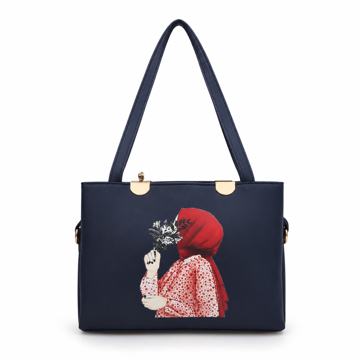 Elegant Navy Blue Tote Bag for Women – Luxury Printed Shoulder Handbag