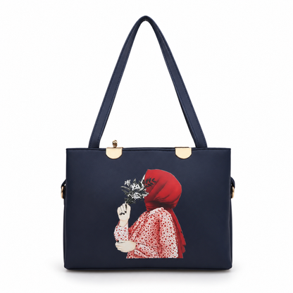 Elegant Navy Blue Tote Bag for Women – Luxury Printed Shoulder Handbag