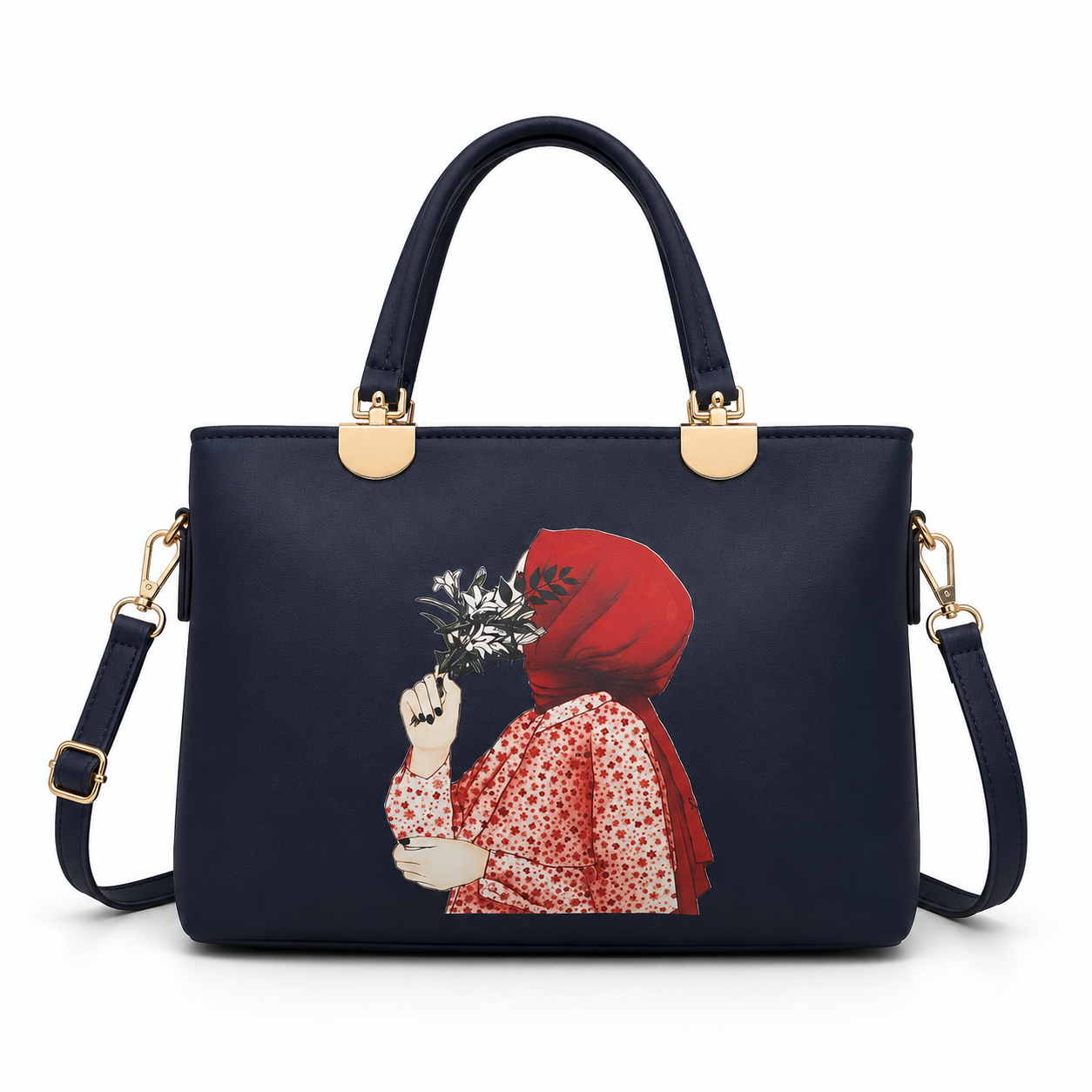 Elegant Navy Blue Tote Bag for Women – Luxury Printed Shoulder Handbag