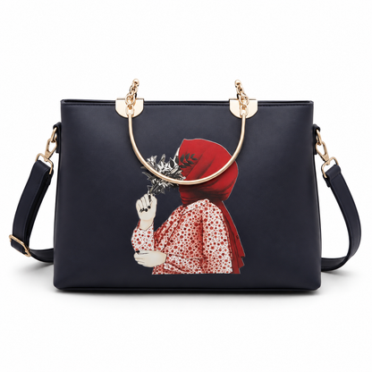 Elegant Navy Blue Tote Bag for Women – Luxury Printed Shoulder Handbag