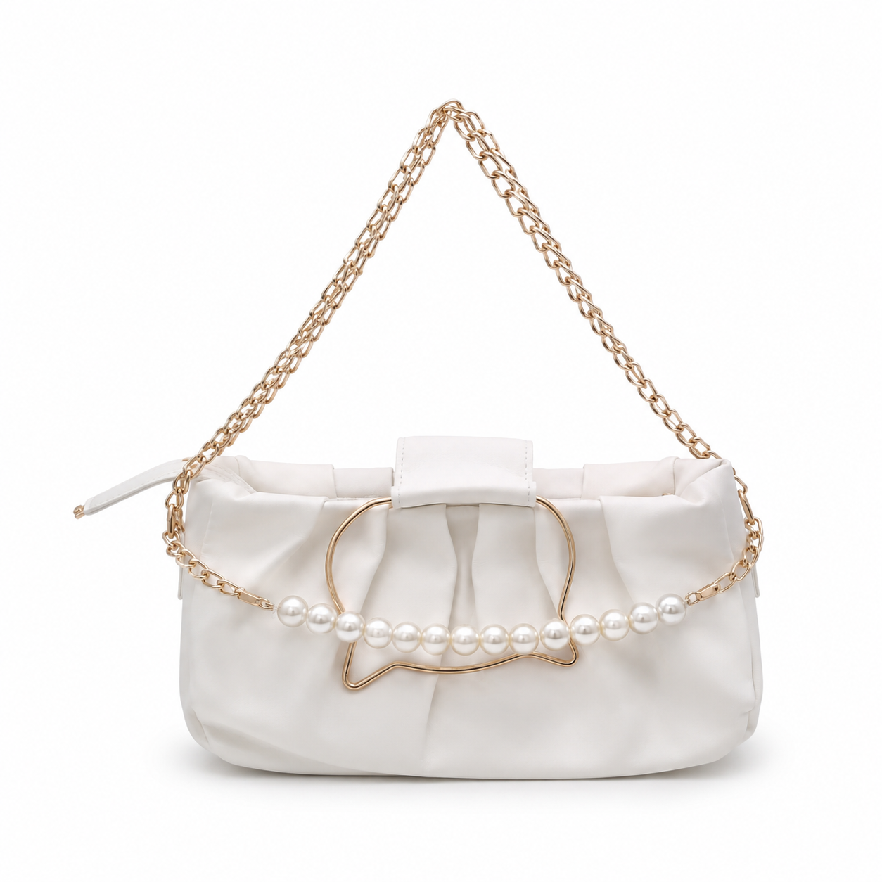 Pearl Luxe White Clutch Bag – Elegant Party & Wedding Shoulder Handbag