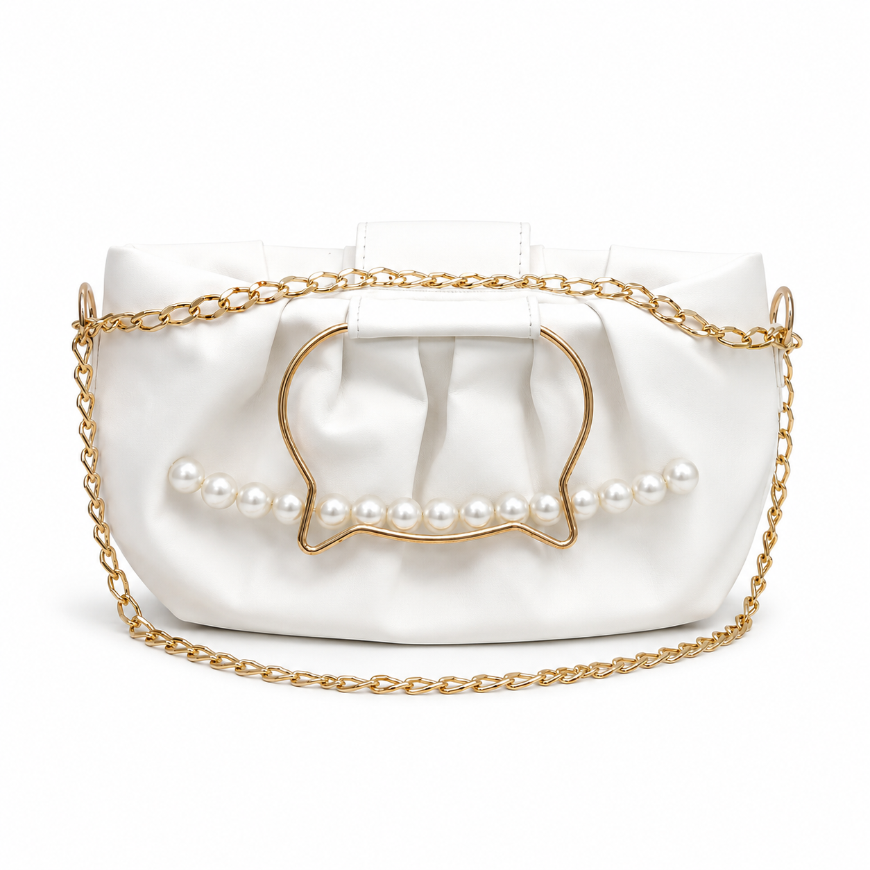 Pearl Luxe White Clutch Bag – Elegant Party & Wedding Shoulder Handbag