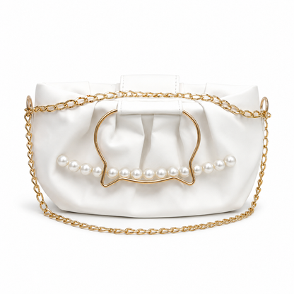 Pearl Luxe White Clutch Bag – Elegant Party & Wedding Shoulder Handbag