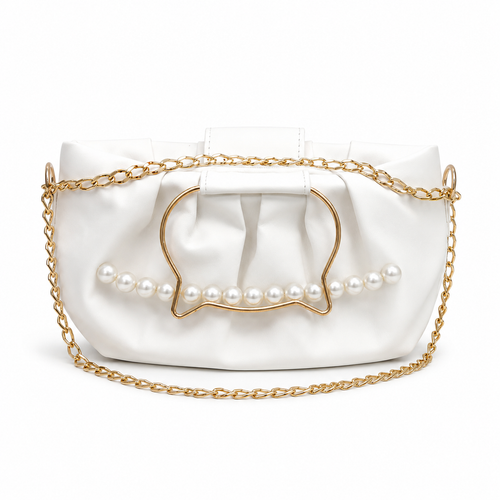 Pearl Luxe White Clutch Bag – Elegant Party & Wedding Shoulder Handbag