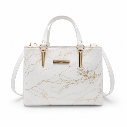 Luxury White Marble Print Handbag for Women – Elegant Designer Style Tote Bag
