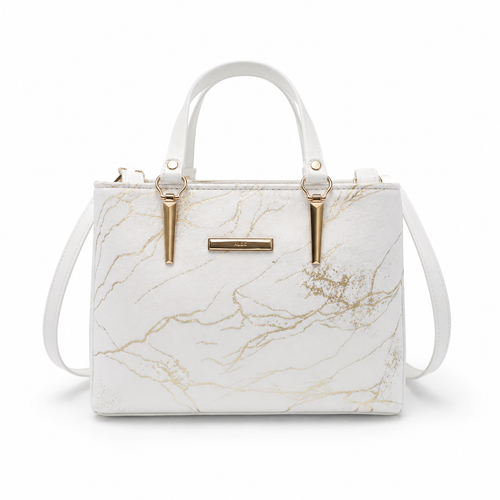 Luxury White Marble Print Handbag for Women – Elegant Designer Style Tote Bag