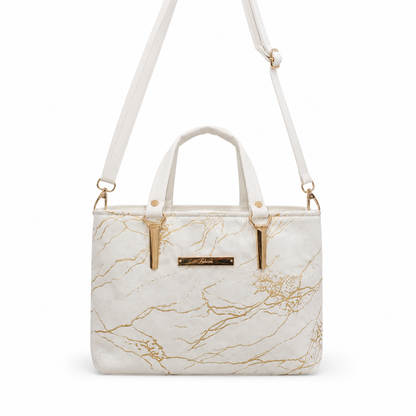 Luxury White Marble Print Handbag for Women – Elegant Designer Style Tote Bag