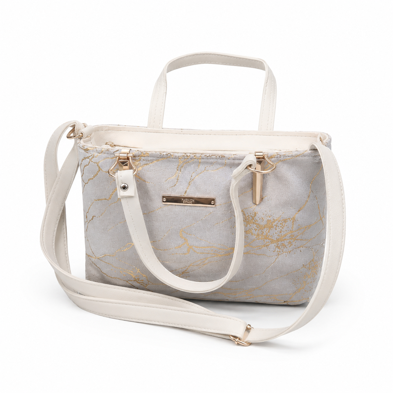 Luxury White Marble Print Handbag for Women – Elegant Designer Style Tote Bag