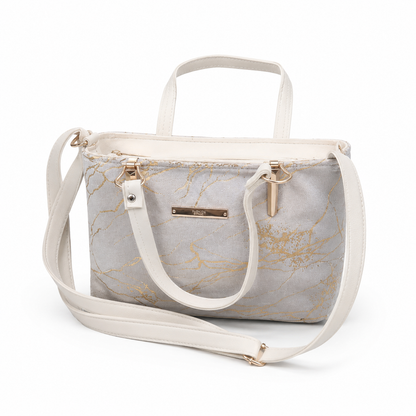 Luxury White Marble Print Handbag for Women – Elegant Designer Style Tote Bag