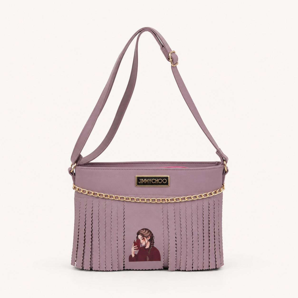 Stylish Lavender Fringe Shoulder Bag for Women | Trendy Crossbody Purse with Chain Detail