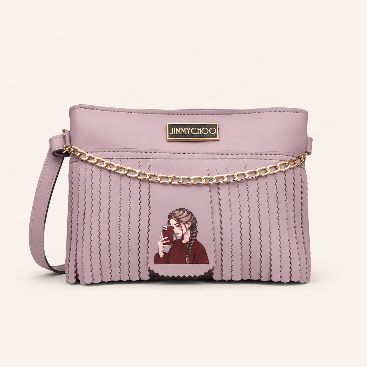 Stylish Lavender Fringe Shoulder Bag for Women | Trendy Crossbody Purse with Chain Detail