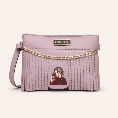 Stylish Lavender Fringe Shoulder Bag for Women | Trendy Crossbody Purse with Chain Detail