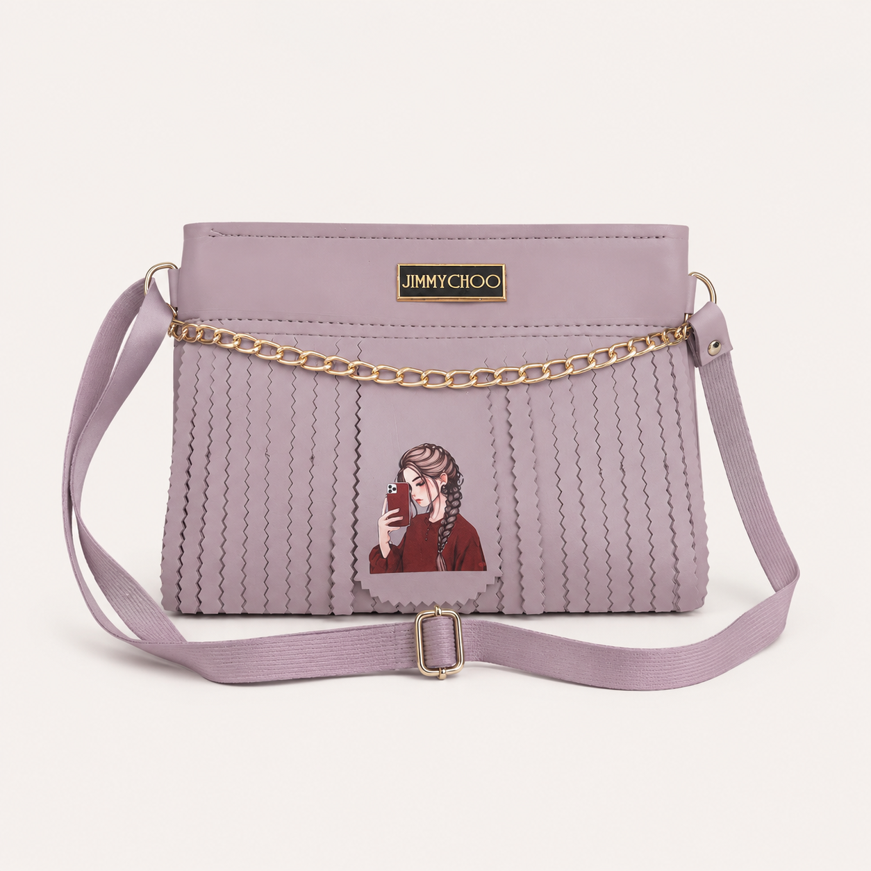 Stylish Lavender Fringe Shoulder Bag for Women | Trendy Crossbody Purse with Chain Detail