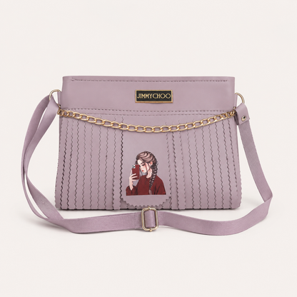 Stylish Lavender Fringe Shoulder Bag for Women | Trendy Crossbody Purse with Chain Detail