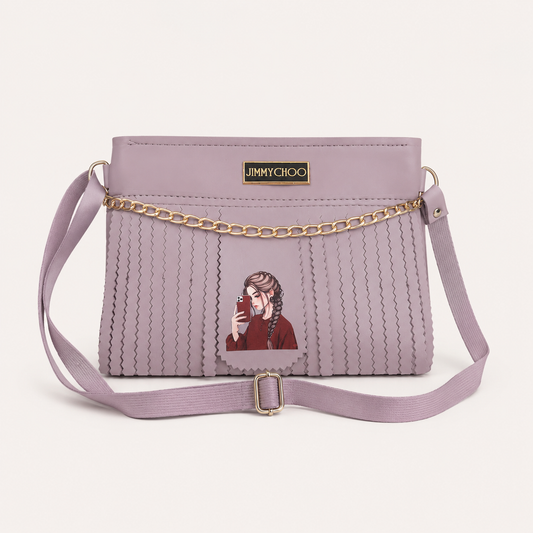 Stylish Lavender Fringe Shoulder Bag for Women | Trendy Crossbody Purse with Chain Detail