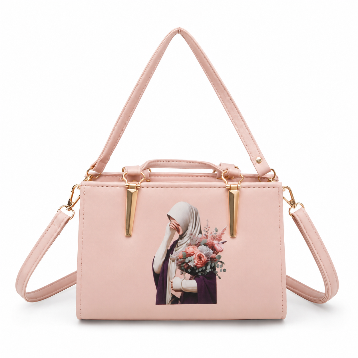 Elegant Blush Pink Printed Handbag for Women – Luxury Crossbody Tote Bag