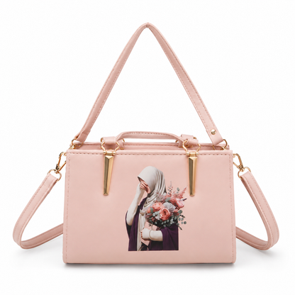 Elegant Blush Pink Printed Handbag for Women – Luxury Crossbody Tote Bag