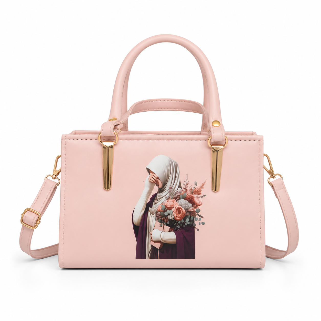 Elegant Blush Pink Printed Handbag for Women – Luxury Crossbody Tote Bag