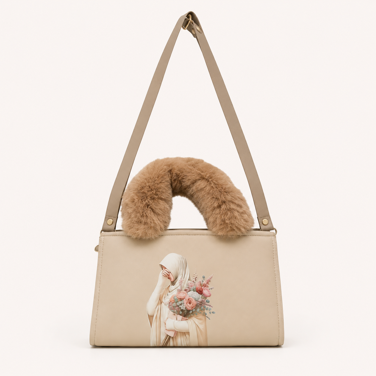 Cute Beige Fur Handle Bag