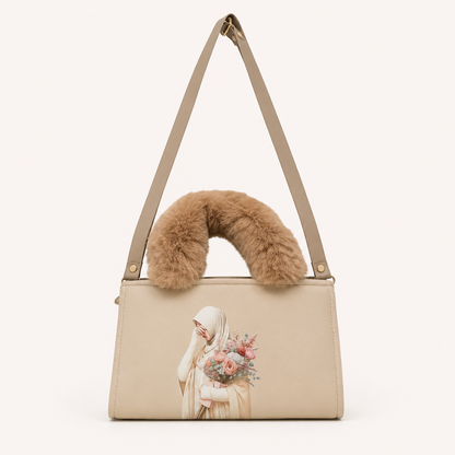 Cute Beige Fur Handle Bag