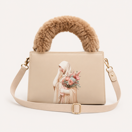 Cute Beige Fur Handle Bag