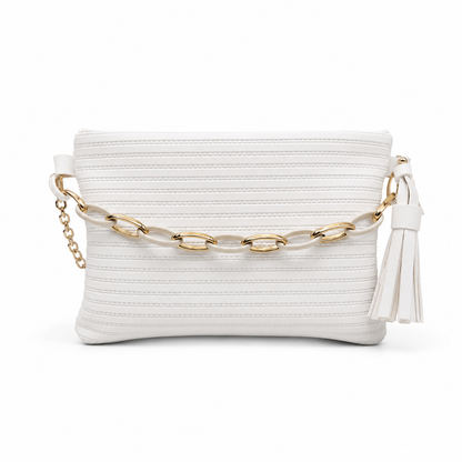 Elegant White Chain Shoulder Bag for Women – Luxury Tassel Crossbody Purse