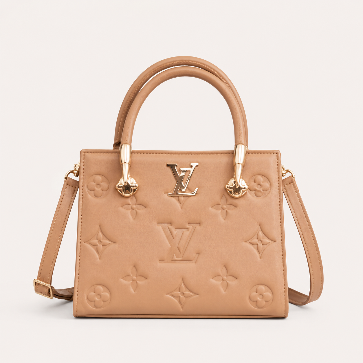 Luxury Inspired Embossed Camel Tote Bag for Women – Premium Handbag with Shoulder Strap