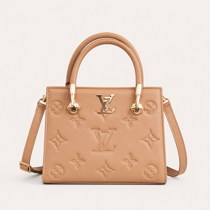 Luxury Inspired Embossed Camel Tote Bag for Women – Premium Handbag with Shoulder Strap