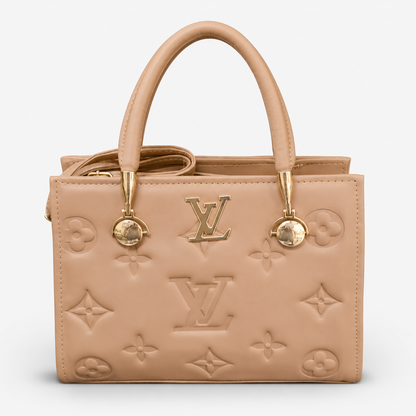 Luxury Inspired Embossed Camel Tote Bag for Women – Premium Handbag with Shoulder Strap