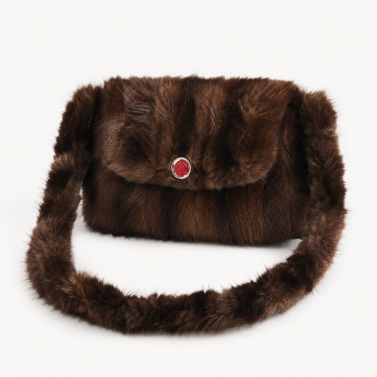 Luxury Dark Brown Faux Fur Shoulder Bag | Soft Plush Winter Fashion Handbag for Women