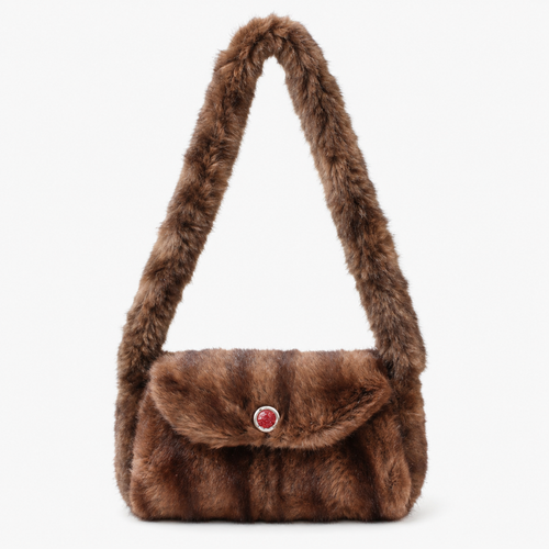 Luxury Dark Brown Faux Fur Shoulder Bag | Soft Plush Winter Fashion Handbag for Women
