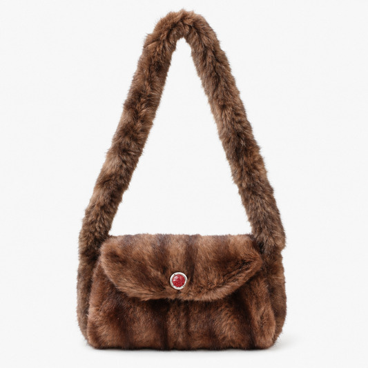 Luxury Dark Brown Faux Fur Shoulder Bag | Soft Plush Winter Fashion Handbag for Women