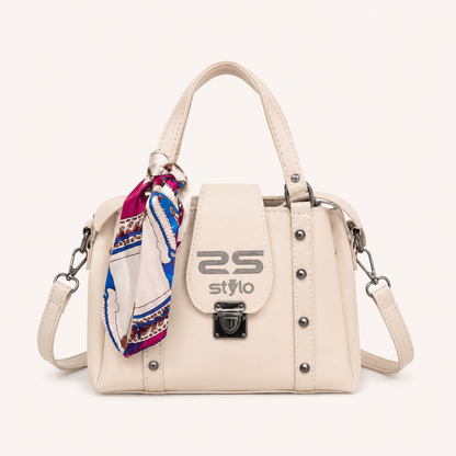 Elegant Pink Mini Shoulder Bag with Printed Silk Scarf for Women