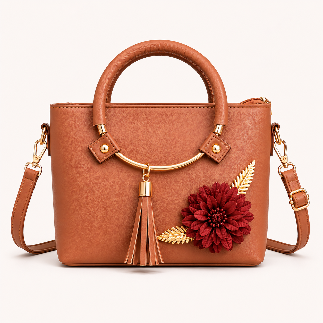 Elegant Sage Green Floral Tote Bag with Gold Handle & Shoulder Strap